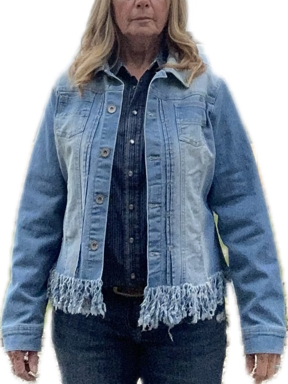 Light Blue Fringe Hem Denim Jacket - Women classy Jean jacket